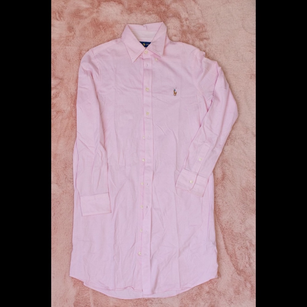 Polo Ralph Lauren Baby Pink Knit Oxford Long Sleeve Polo Dress Sz L